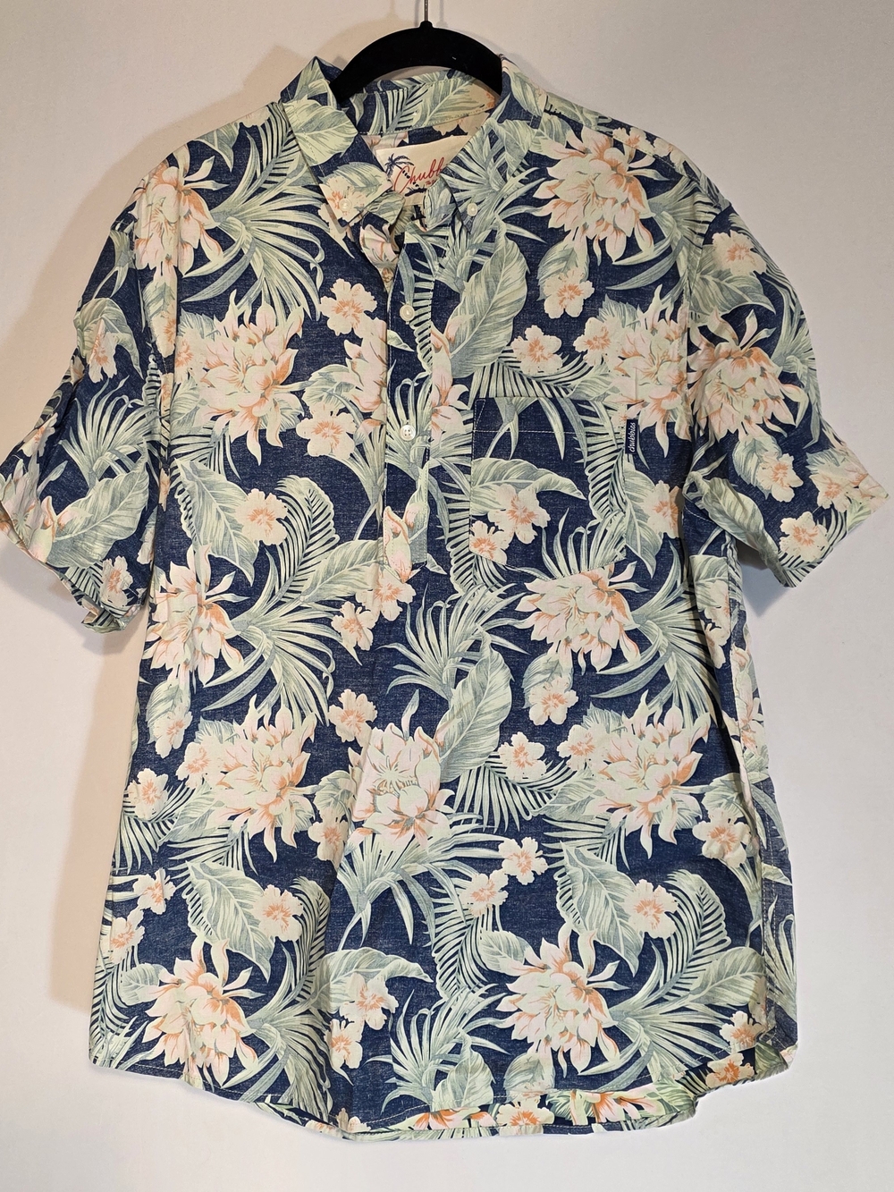 Chubbies Shirt Mens Large Blue Floral Hawaiian Short Sleeve Popover Stretch